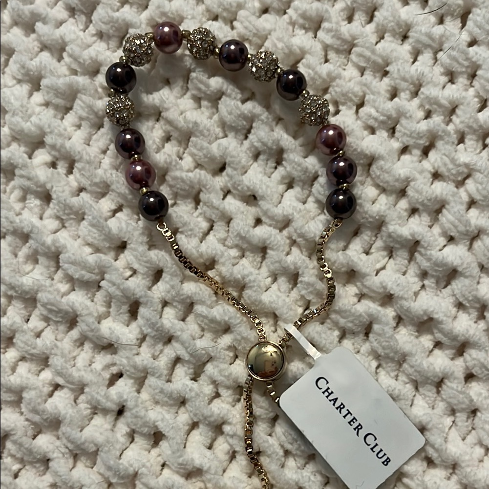 Charter Club Purple And Gold Beaded Bracelet With Polished Finish 6$